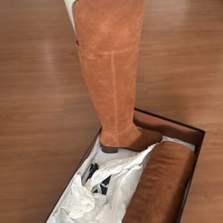 Coach Lucia Split Suede Tall Boot In Color Saddle 