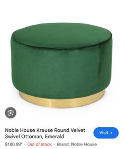 Noble House Krause Round Velvet Swivel Ottoman, Emerald