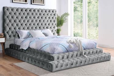 Brand New Grey Queen Platform Bed Frame (Available in Eastern King)