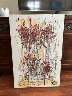 Original Len Aaron Abstract Painting – “The Palm… Tree” – Large Canvas