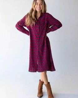 NWT Natural Life Cooper Flannel Shirt Dress - Red Black Plaid Size S