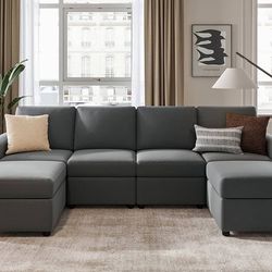 LINSY HOME Modular Sectional Sofa, Convertible U Shaped Sofa Couch with Storage, Memory Foam, 6 Seat Sofa Couch with Chaise for Living Room, Dark Grey
