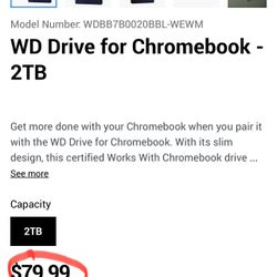 WD 2TB Drive for Chromebook, Portable External Hard Drive-