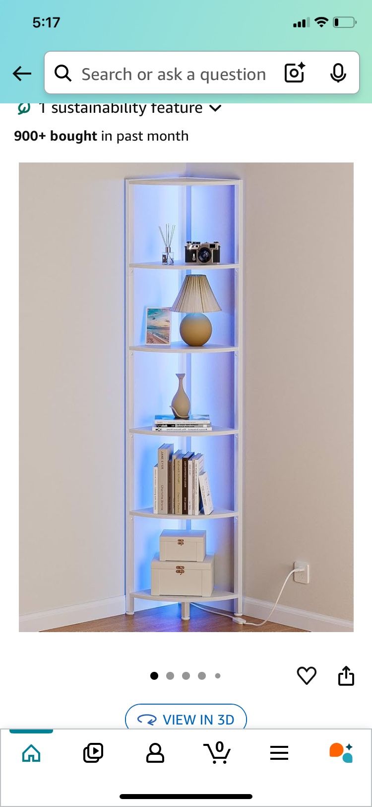 Furnulem 6 Tier Corner Shelf Whith Led Light