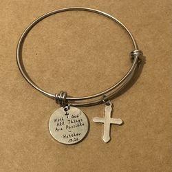 “ With God, all things are possible.” Timeless Silver piece with cross and Inspirational Bible verse