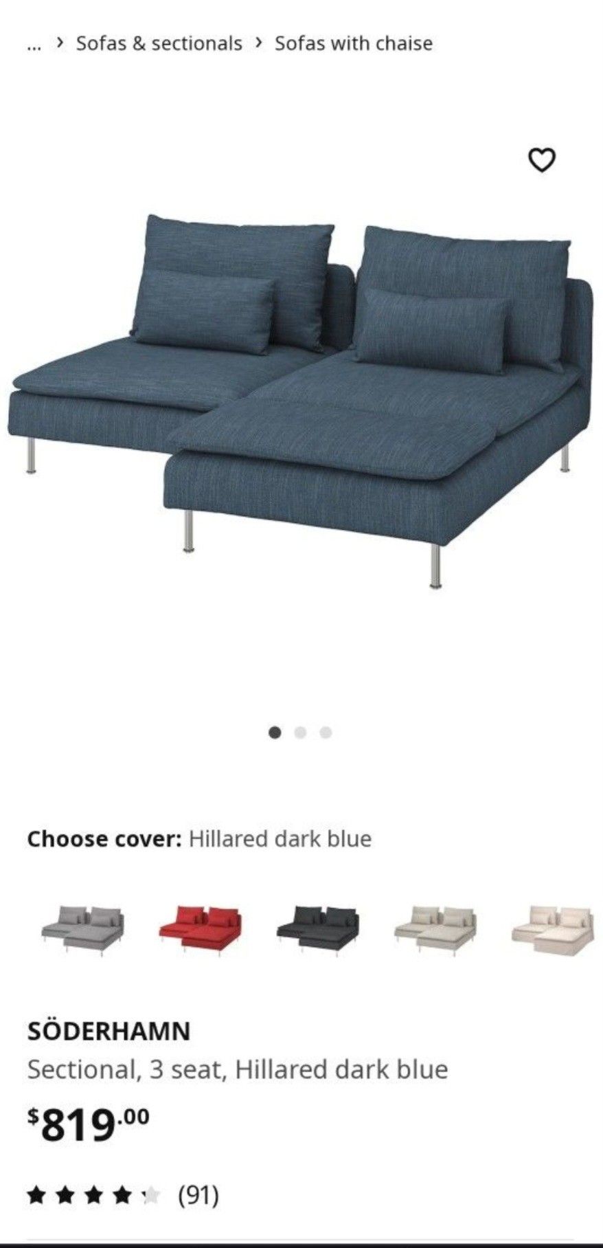 Ikea Soderhamn Sectional 3 Seat Couch