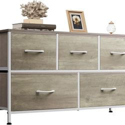 WLIVE Dresser for Bedroom with 5 Drawers, Wide Chest of Drawers, Fabric Dresser, Storage Organizer Unit with Fabric Bins for Closet, Living Room, Hall