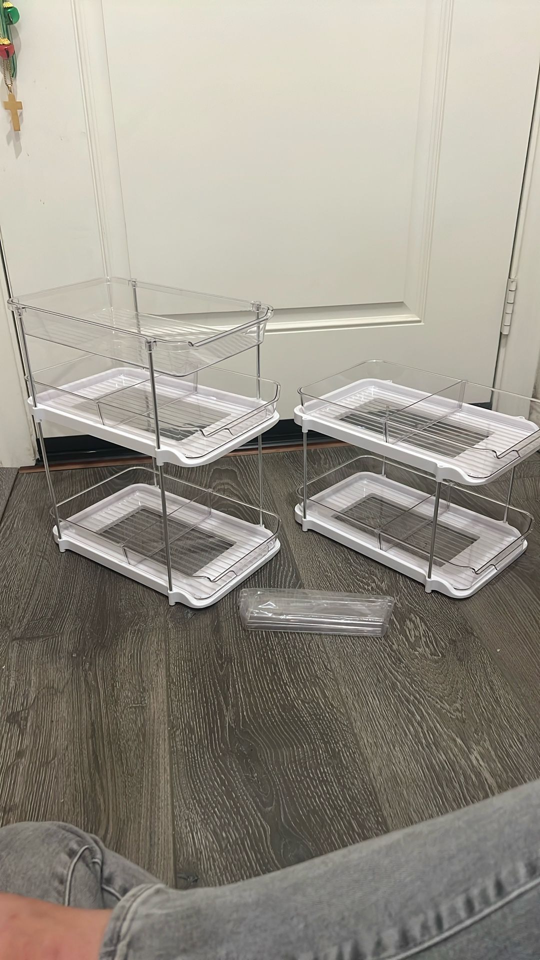 Delamu 2 Sets of Bathroom Under Sink Organizers and Storage, Multi-Purpose Stackable Pantry Organization and Storage, Pull Out Clear Kitchen Bathroom