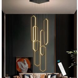 Dolria 6-Rings Modern Contemporary LED Chandelier with Remote in Black