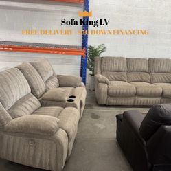Free Delivery* Like New Taupe Sofa & Loveseat with Recliners! Couch Couches Sectional Loveseat Gray Grey Loveseat Recliners Reclining 