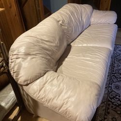 Italian leather sofa in cream blush color