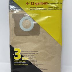 Stanley Vacuum Dust Bag, 19-3100W Open Bag 3 Pack