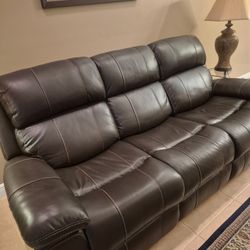 Couch - Brown Leather Reclining Ends 