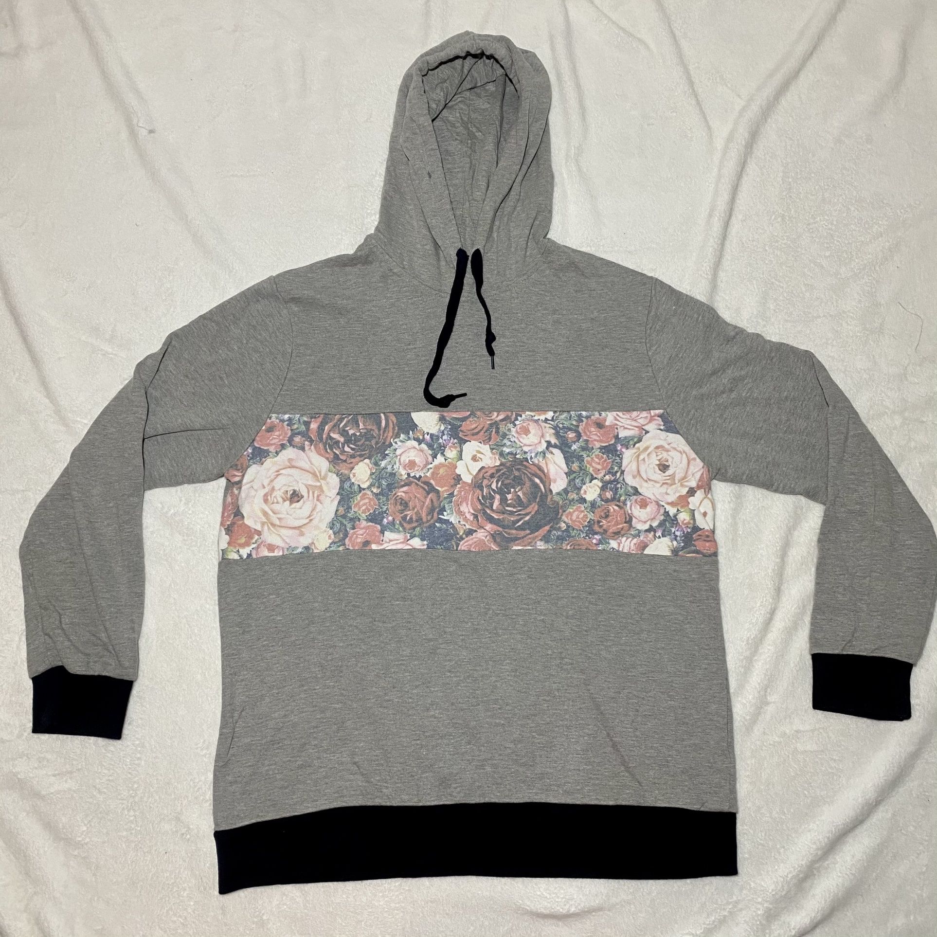 Men’s F21 Gray Floral Hoodie Sweatshirt Size XL