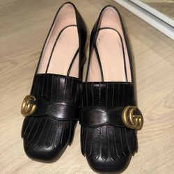 Gucci Black Marmont Fringe Block Heel