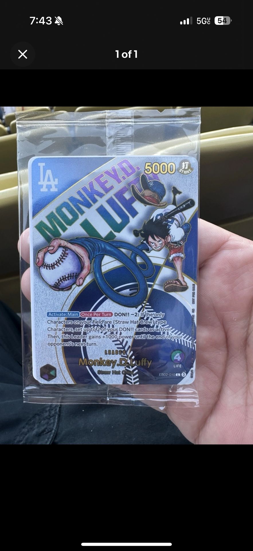 ONE PIECE X DODGERS COLLAB MONKEY D LUFFY PROMO CARD