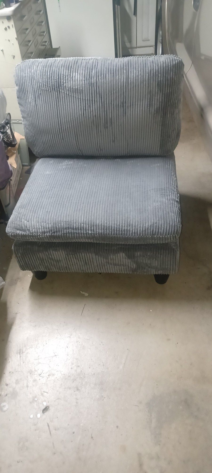 Grey Courdoroy Armless Chair