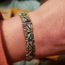 Zuni/Navajo Native American multi-stone inlay link bracelet