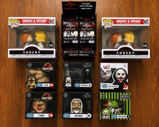🔥Horror Collectibles Bundle | Funko Pop, Chucky, Beetlejuice, Saw, Jurassic Park, mystery figures