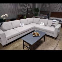 Beautiful Grayish Beige Sectional With Queen Size Bed (New)