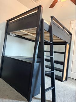 Pottery barn loft bed with desk and shelves