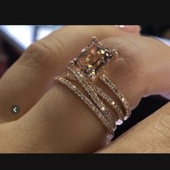 Exquisite Women Rose Gold Plated With 925 Sterling Silver  Natural Morganite Diamond Ring Size 8