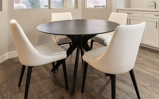 Black Mid-Century Table with 4 White Chairs