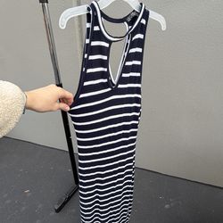 Cotton On Navy White Striped Knit Tank Dress Scoop Neck Strappy Sleeveless XS