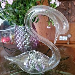 Sweet Blown Glass Swan Flower Vase