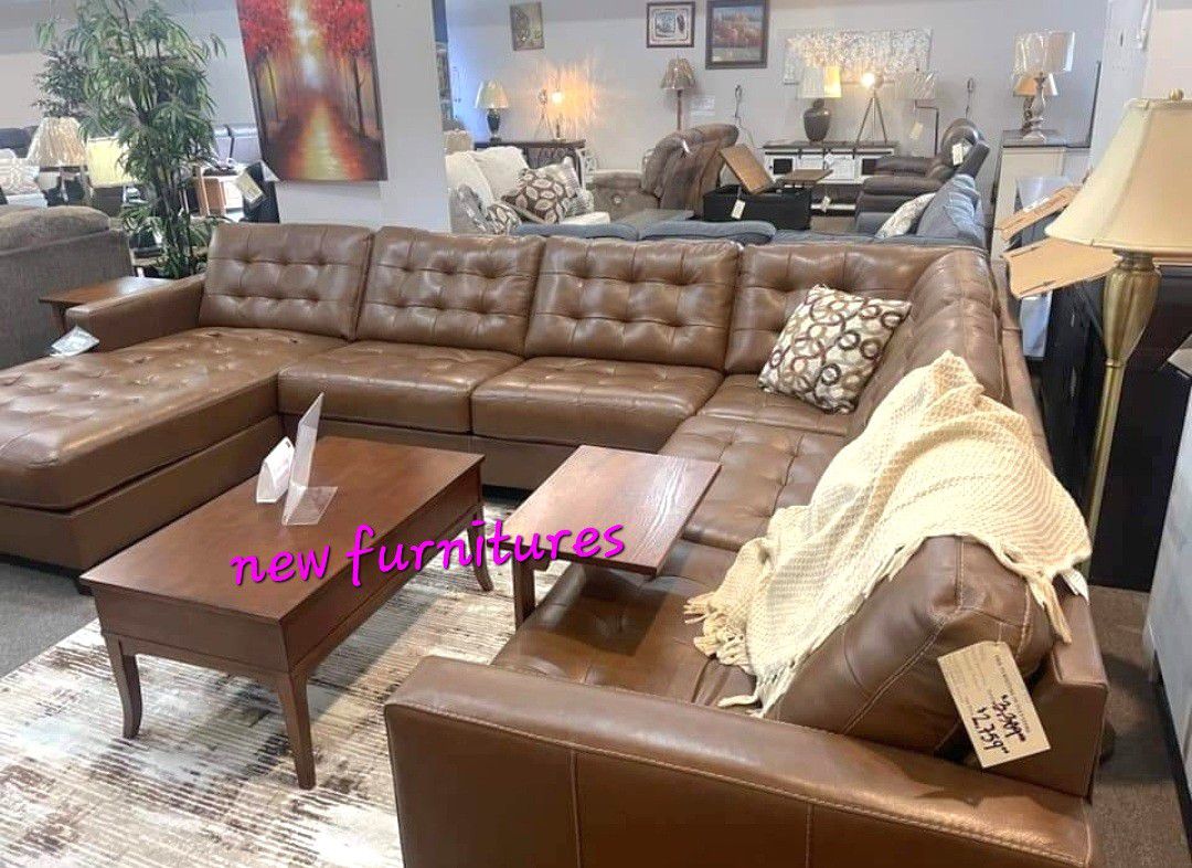 ■■ Baskove Auburn Leather Raf Or Laf Sectional Sofa Couch Living Room Set Daybed Futon Recliner Sleeper 