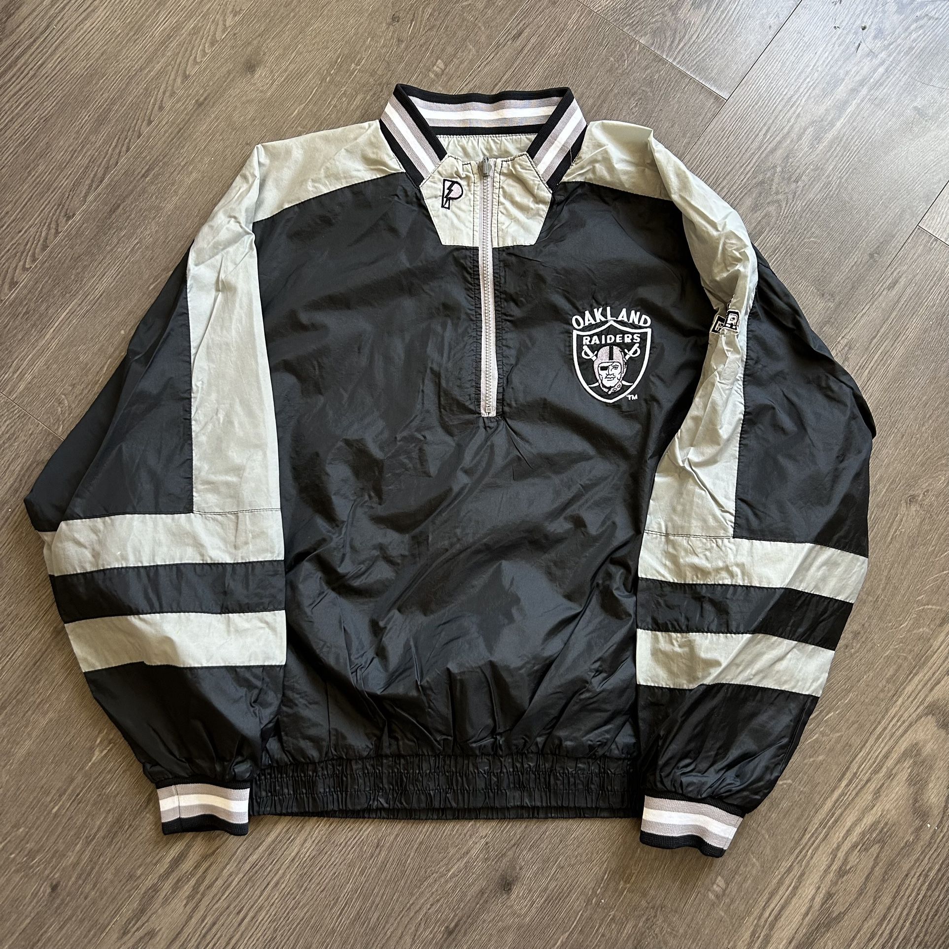 Vintage Oakland Raiders Reversible Warm Up Zip Jacket sz L