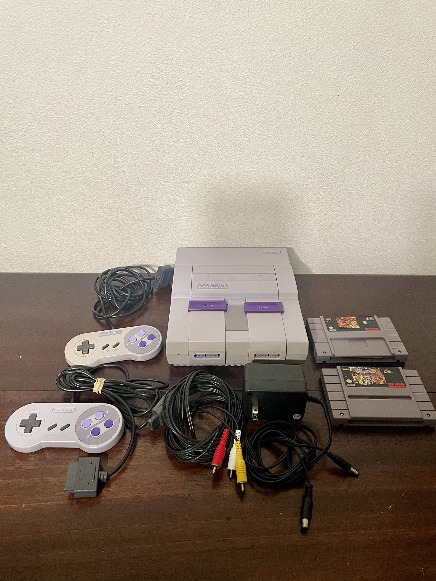 Super Nintendo Console Tested Bundle With Two Controllers And Two Games