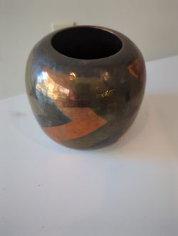 Mid-Century Modern Metal Vase with Geometric Design