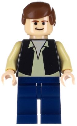 SW0601 Han Solo - Black Vest over Tan Shirt, Dark Blue Plain Legs