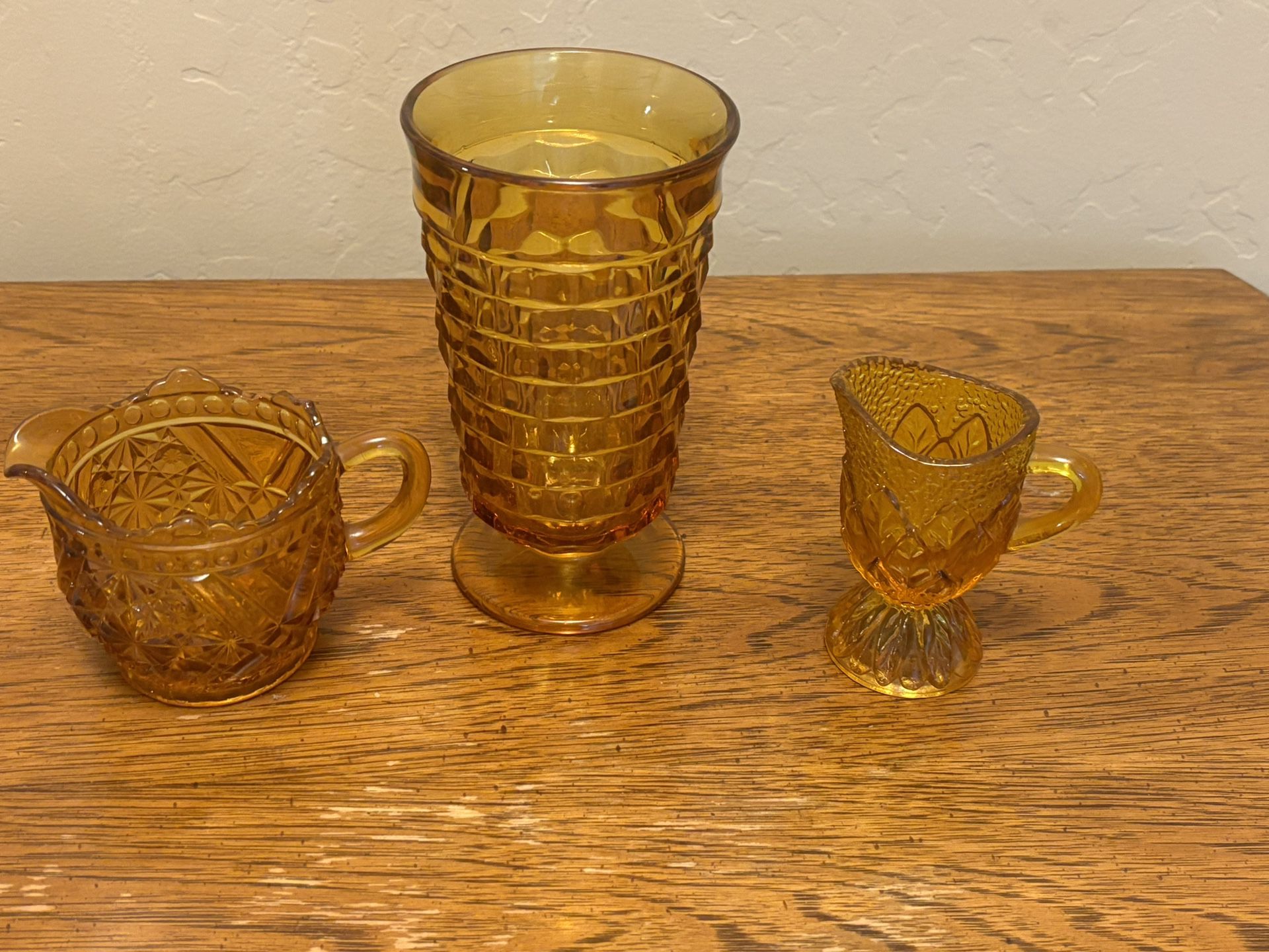 Vintage Mid Century MCM Amber Glass Lot Of 3