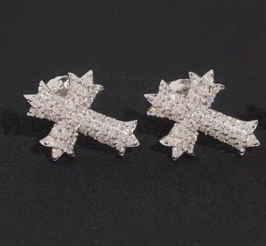 925 Silver Moissanite Cross Style Screw Back Earrings