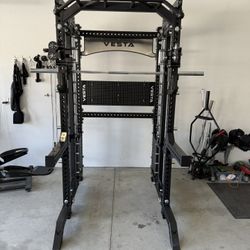 PRO SERIES Ultimate 3-1 Half Rack Functional Trainer w/Smith Machine Bar | 400lb Stack | Gym Equipment | Fitness | Commercial | Squat Rack 