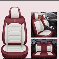 Universal 5-Piece Leather Car Seat Covers – Wine Red & White – Brand New