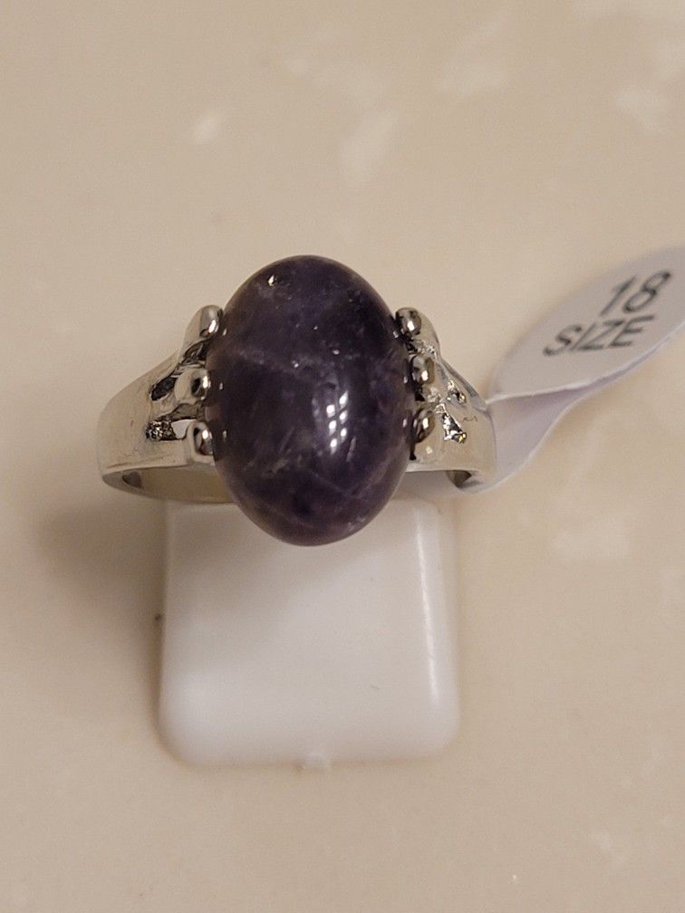 Silver and Purple Nature Stone Ring Size 7
