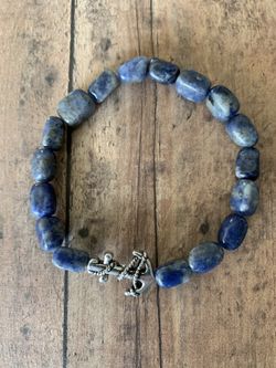 ** Men’s Sodalite nuggets stone and silver plated anchor bracelet.