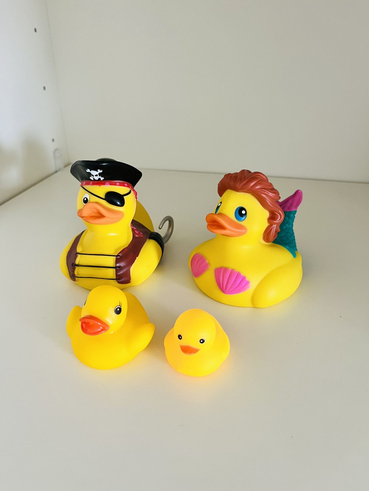 4 Rubber Ducks: Pirate, Mermaid, Duck with Eyelashes & Baby Rubber Duckie