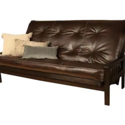 85 in. Espresso Trail Java Leather Upholstered Queen Size Futon Set 