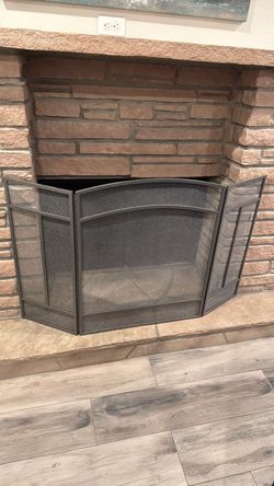 3-Panel Black Metal Fireplace Screen