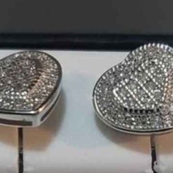 Diamond Heart Silver Stud Earrings 