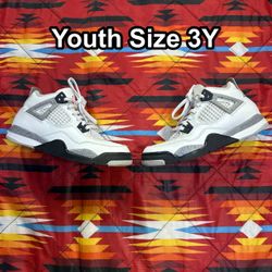 Air Jordan 4 Retro White Cement Shoes Youth Sz 3Y Basketball Sneakers IB4388-100