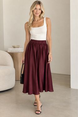 Burgundy Satin Midi Skirt