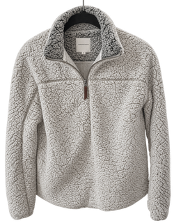 Thread & Supply Light Gray Sherpa Quarter-Zip Pullover – Size Small