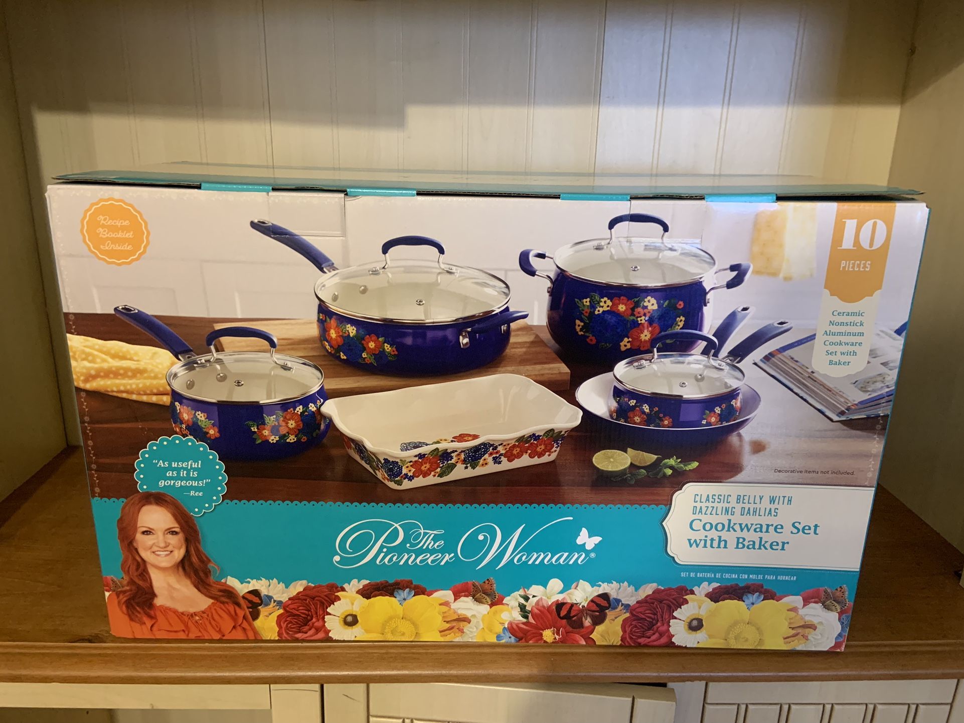 The Pioneer Woman Dazzling Dahlias 10-Piece Cookware Set w/Baker Floral NEW