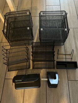 Office Supplies Bundle - Desk Organizers, Paper Trays & Hole Punches