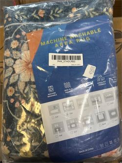Navy Blue w/ Floral Background Garvee Rug 2x6